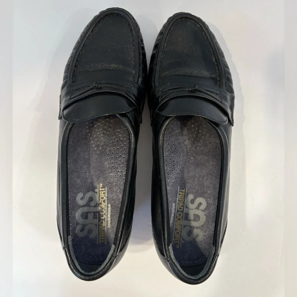 SAS Tripad Comfort black leather slip-on loafers shoes size 5.5